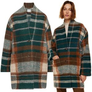 Wilfred Aritzia Elm Green Brown Plaid Wool Blend Lakehouse Cabin Coat Jacket